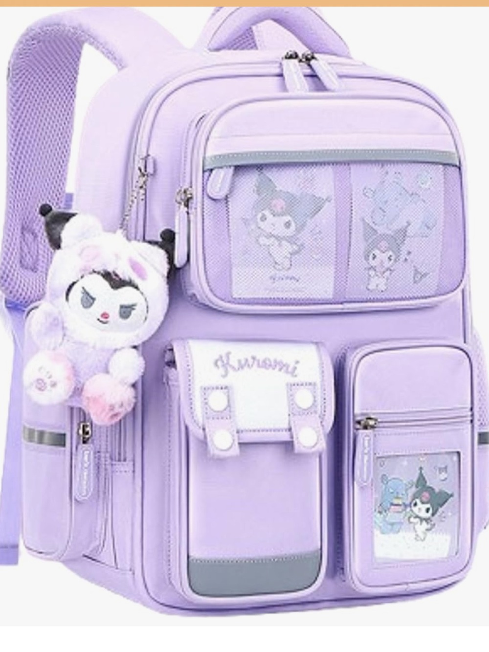 Kuromi Lilac School Backpack with Plush Charm - Picture 3 of 8
